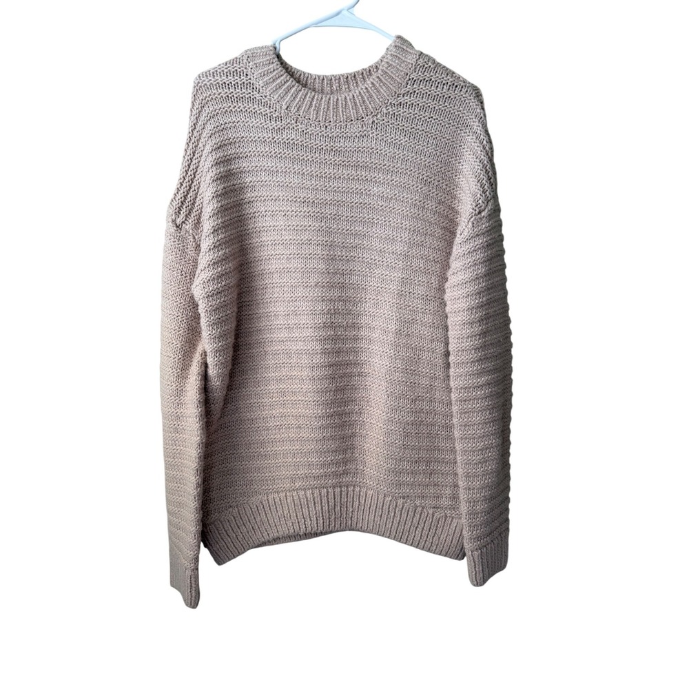 H M Women Beige Textured Knit Long Sleeve Crew Neck Sweater Size S